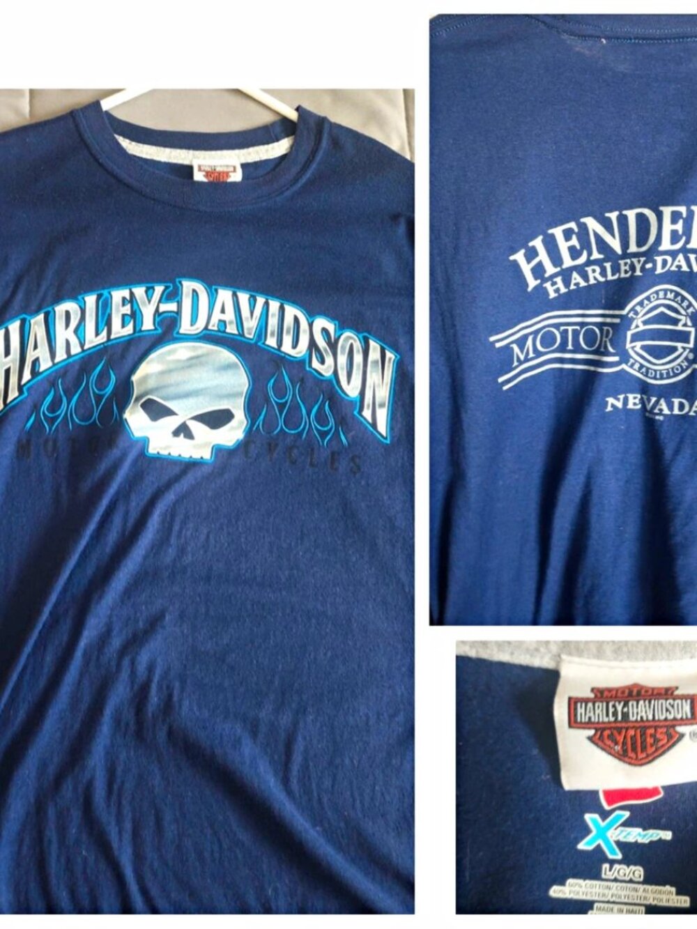 Harley-Davidson Henderson Nevada Motor Cycles Skull Flames T-Shirt Mens Large